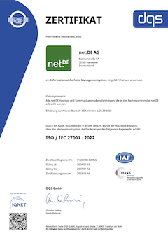 net.DE ISO 27001 Zertifikat